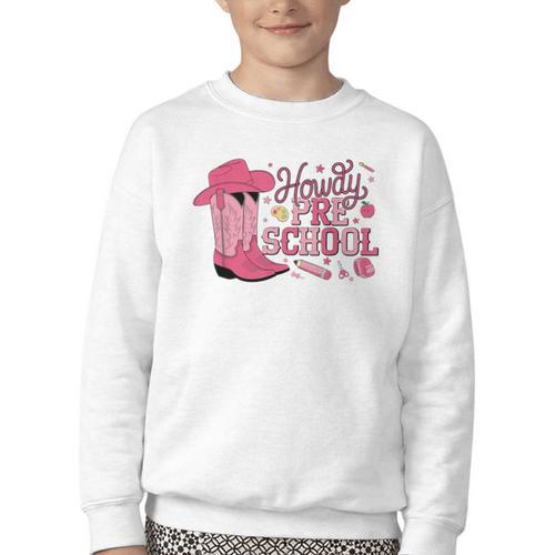 Howdy Preschool Back To School Western Cowboy Cowgirls Pre-K Youth Crewneck Sweatshirt - Savourry