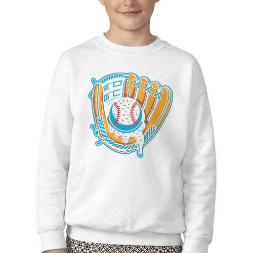 Ice Cream Baseball Mitt Drippy Scoop Baseball Sports Youth Crewneck Sweatshirt - Sportilla