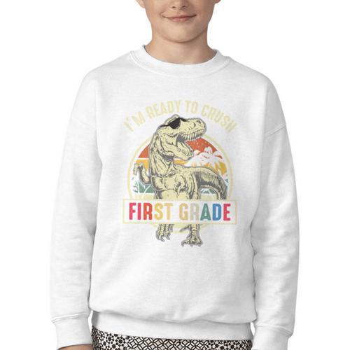 I'm Ready To Crush First Grade Dinosaur T Rex Back To School Performance Youth Crewneck Sweatshirt - Savourry