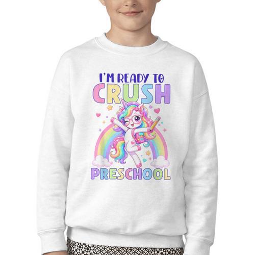 I'm Ready To Crush Preschool Unicorn Girls Back To School Youth Crewneck Sweatshirt - Savourry