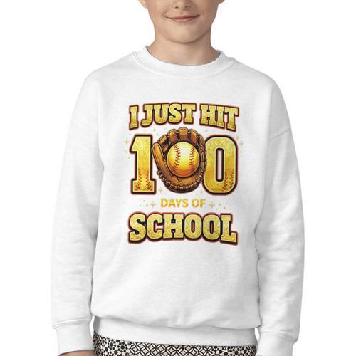 I Just Hit 100 Days Of School Baseball Boys Kids 100th Day Youth Crewneck Sweatshirt - Sportilla