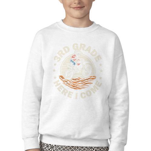 Kids Back To School 3rd Grade Here I Come Motocross Dirt Bike Performance Youth Crewneck Sweatshirt - Savourry