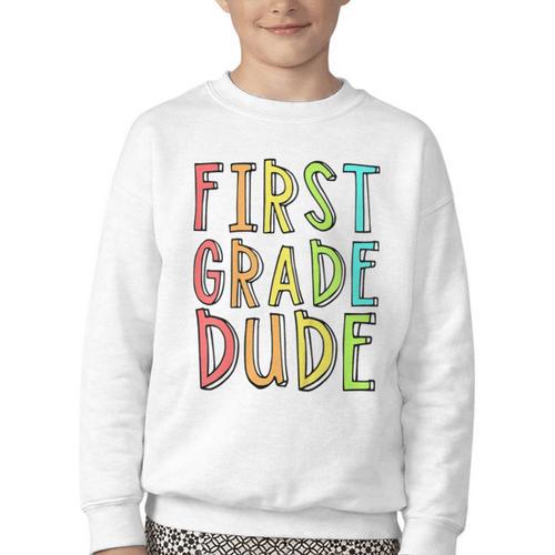 Kids First Day Of First Grade Dude 1st Grade Back To School Boys Youth Crewneck Sweatshirt - Savourry