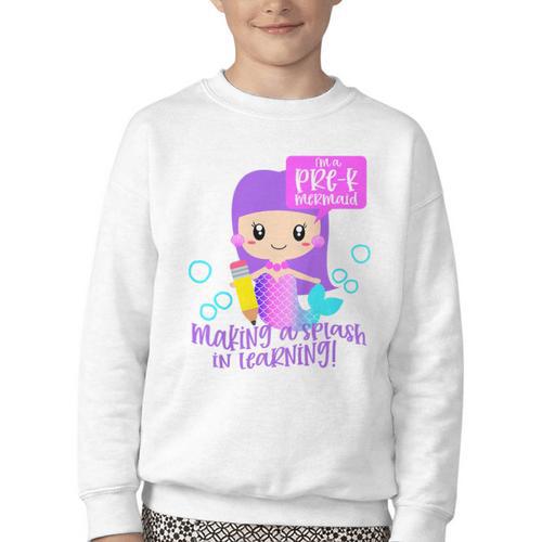 Kids Pre K Mermaid Back To School Toddler Girl First Day Of Prek Youth Crewneck Sweatshirt - Savourry