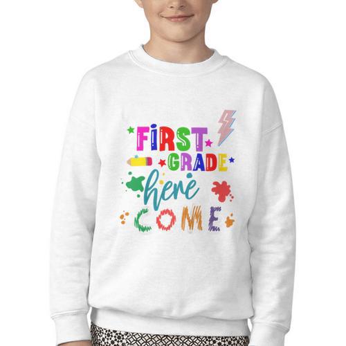 Kids Watch Out First Grade Here I Come 1st Grade Back To School Youth Crewneck Sweatshirt - Savourry