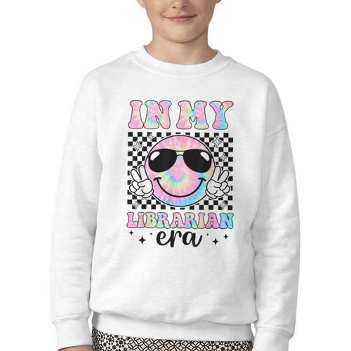 In My Librarian Era Groovy Tie Dye Back To School Youth Crewneck Sweatshirt - Savourry