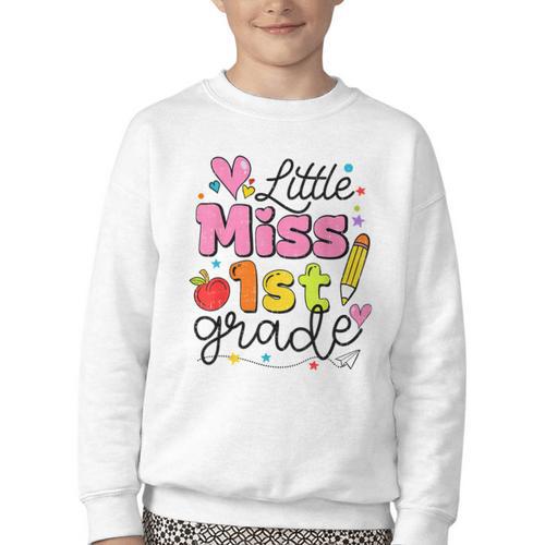 Little Miss 1st Grade Back To School Cute First Grade Girls Youth Crewneck Sweatshirt - Savourry