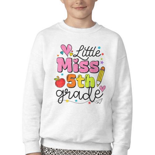 Little Miss 5th Grade Back To School Cute Fifth Grade Girls Youth Crewneck Sweatshirt - Savourry