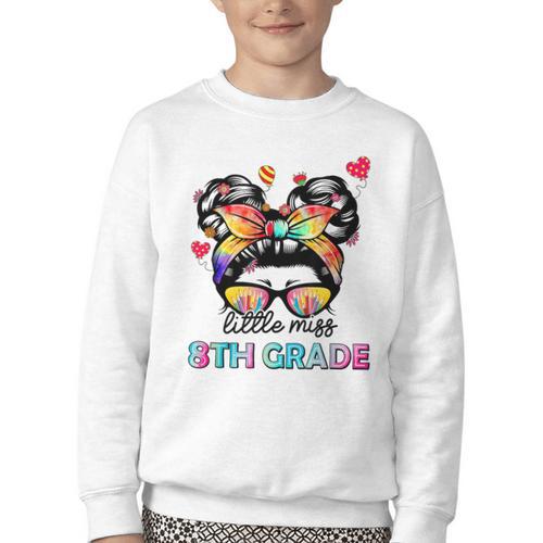 Little Miss Eighth Grade Back To School 8th Grade Girls Youth Crewneck Sweatshirt - Savourry