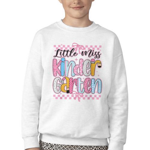 Little Miss Kindergarten Back To School Girls Coquette Bow Youth Crewneck Sweatshirt - Savourry