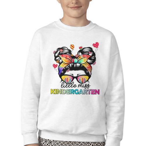 Little Miss Kindergarten Back To School Kindergarten Girls Youth Crewneck Sweatshirt - Savourry