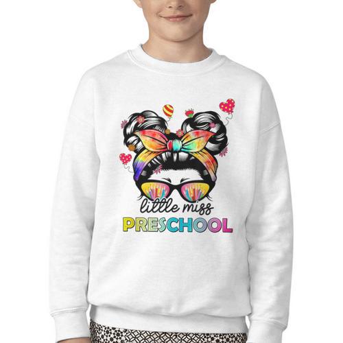 Little Miss Preschool Back To School Messy Kids Girls Youth Crewneck Sweatshirt - Savourry