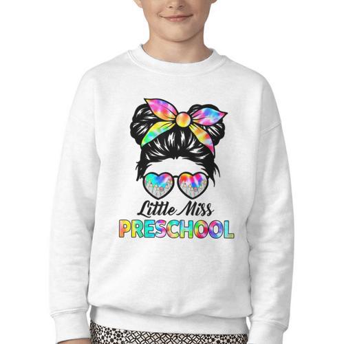 Little Miss Preschool First Day Back To School Girls Kids Youth Crewneck Sweatshirt - Savourry