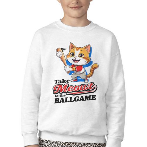 Take Meowt To The Ball Game Tee Slugger Cat Baseball Youth Crewneck Sweatshirt - Sportilla