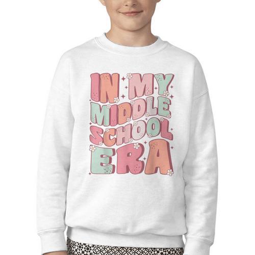 In My Middle School Era Cute Groovy First Day Back To School Youth Crewneck Sweatshirt - Savourry