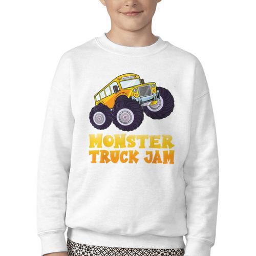 Monster Truck Jam School Bus Yellow Back To School Toddlers Youth Crewneck Sweatshirt - Savourry