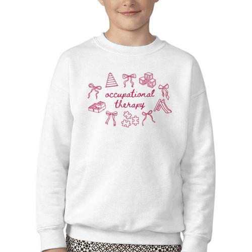 Occupational Therapy Coquette Bow OT COTA Back To School Youth Crewneck Sweatshirt - Savourry