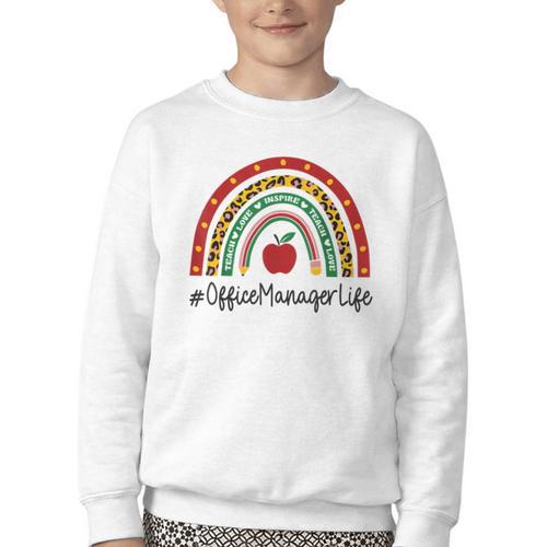 Office Manager Rainbow Appreciation Day Hello Back To School Youth Crewneck Sweatshirt - Savourry