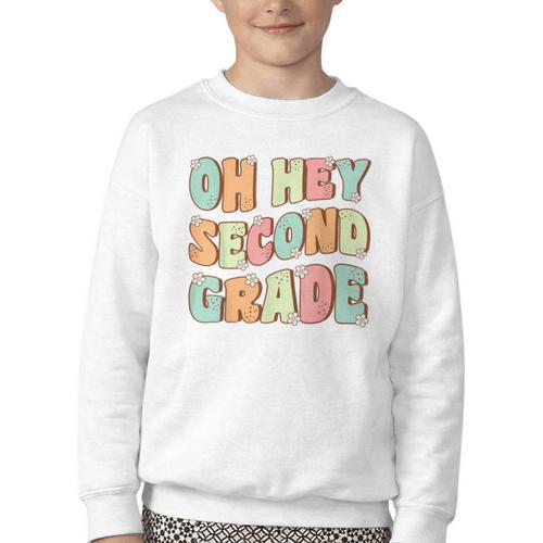 Oh Hey Second Grade Cute Groovy Back To School 2nd Grade Youth Crewneck Sweatshirt - Savourry