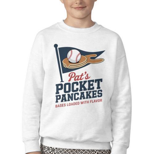 Pat's Pocket Pancakes Flag Baseball On Pancake Youth Crewneck Sweatshirt - Sportilla