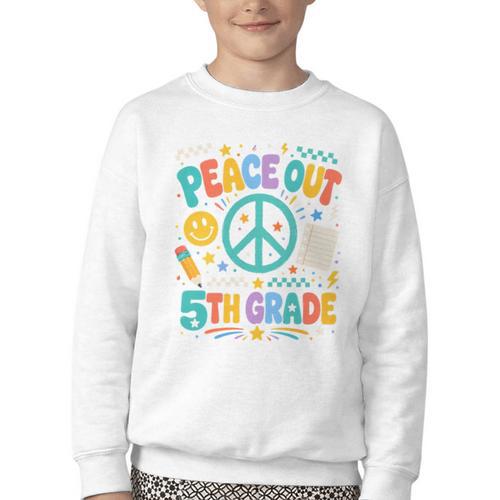 Peace Out 5th Grade Retro Back To School Students Youth Crewneck Sweatshirt - Savourry