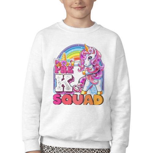 Pre-K Squad Flossing Unicorn Back To School Girls Premium Tri-Blend Youth Crewneck Sweatshirt - Savourry