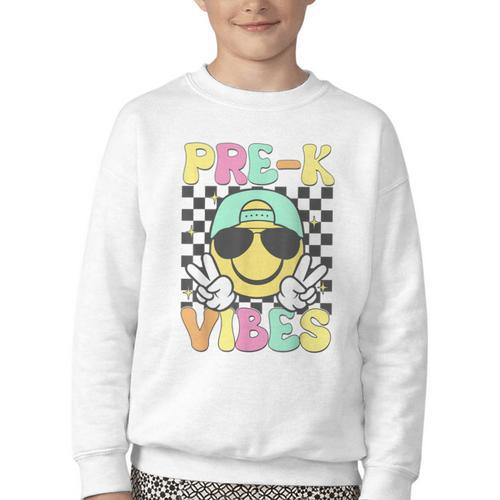 Pre-K Vibes Smile Face Back To School Pre-K Youth Crewneck Sweatshirt - Savourry