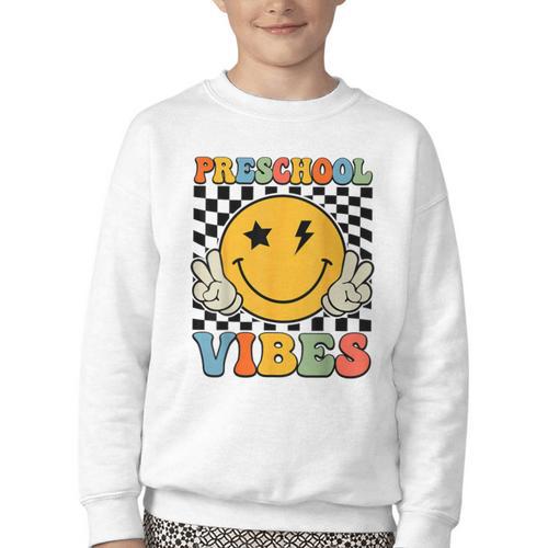 Preschool Vibes Retro Groovy Back To School Pre-K Youth Crewneck Sweatshirt - Savourry