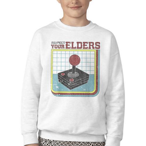 Respect Your Elders Retro Gamer Joystick Back To School Youth Crewneck Sweatshirt - Savourry