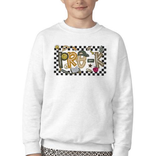 Retro Checkered Back To School Pre K Dude Cute Kid Preschool Youth Crewneck Sweatshirt - Savourry