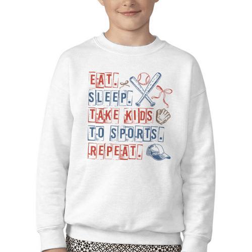Retro Eat Sleep Take Kids To Sports Repeat Game Day Baseball Youth Crewneck Sweatshirt - Sportilla