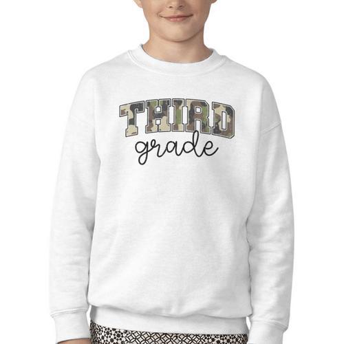 Retro Third Grade Old Camo Back To School Girl Boy 3rd Grade Youth Crewneck Sweatshirt - Savourry