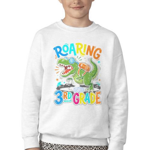 Roaring Into 3rd Grade Back To School Dinosaurus T-Rex Premium Tri-Blend Youth Crewneck Sweatshirt - Savourry