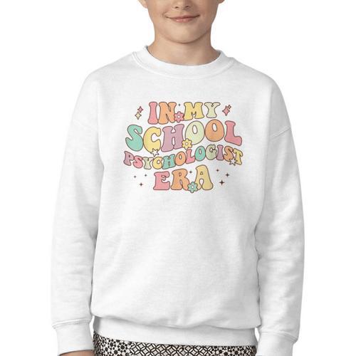In My School Psychologist Era Retro Back To School Counselor Youth Crewneck Sweatshirt - Savourry