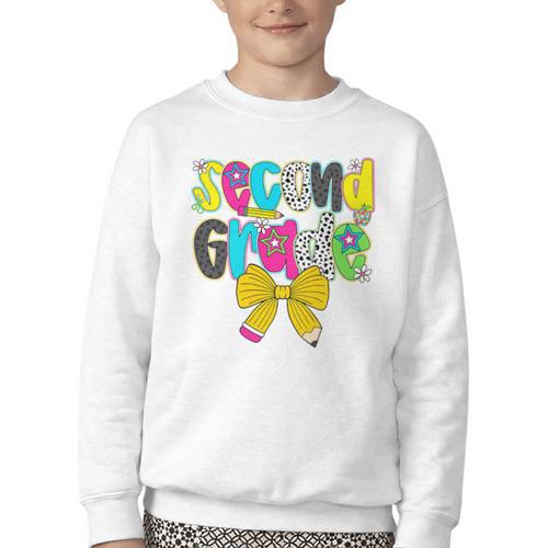 Second Grade Coquette Bow First Day Of School Back To School Performance Youth Crewneck Sweatshirt - Savourry
