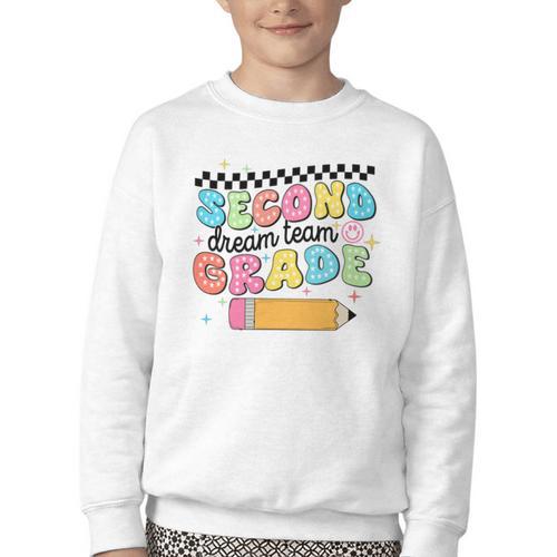 Second Grade Dream Team Back To School First Day Of School Performance Youth Crewneck Sweatshirt - Savourry