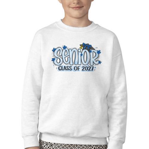 Senior 2027 Blue Girls Class Of 27 Back To School Youth Crewneck Sweatshirt - Savourry