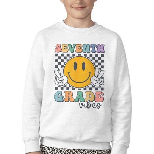 Seventh Grade Vibes Cute Smile Back To School 7th Grade Team Youth Crewneck Sweatshirt - Savourry