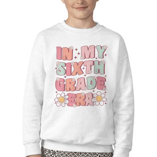 In My Sixth Grade Era Cute Groovy 6th Grade Back To School Youth Crewneck Sweatshirt - Savourry