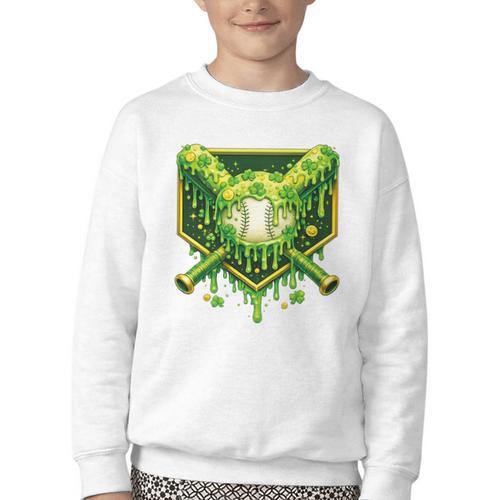 St Patrick's Day Baseball Boys Ice Cream Drip Youth Kids Premium Tri-Blend Youth Crewneck Sweatshirt - Sportilla