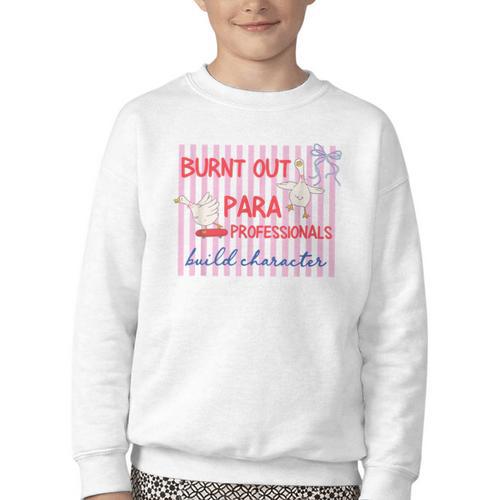 Striped Burnt Out Para Paraprofessional Back To School Youth Crewneck Sweatshirt - Savourry