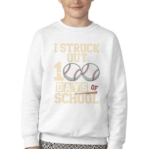 I Struck Out 100 Days Of School Baseball Fan Students Batter Premium Tri-Blend Youth Crewneck Sweatshirt - Sportilla