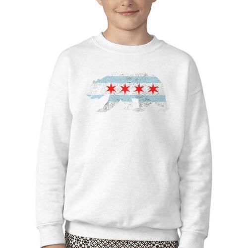 Sweet Vintage Retro Chicago City Flag Bear Print Raglan Baseball Tee Youth Crewneck Sweatshirt - Sportilla