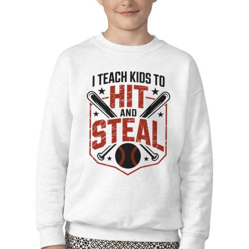 I Teach Kids To Hit And Steal Baseball Softball Coach Premium Tri-Blend Youth Crewneck Sweatshirt - Sportilla