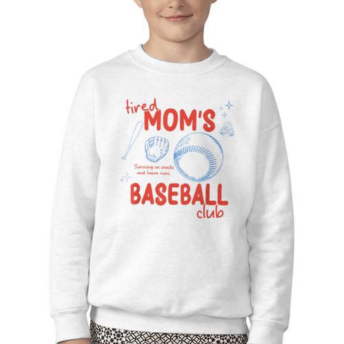 Tired Baseball Mom Club Baseball Mama Mother's Day Youth Crewneck Sweatshirt - Sportilla