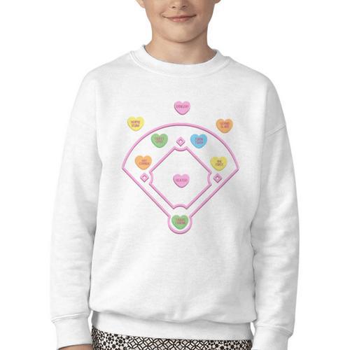 Valentine Heart Love Cute Baseball Softball Lover Sayings Youth Crewneck Sweatshirt - Sportilla