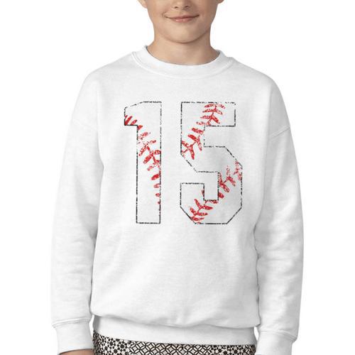 Vintage Distressed Baseball Number 15 Jersey Player Uniform Youth Crewneck Sweatshirt - Sportilla