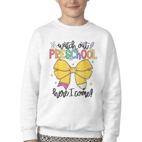 Watch Out Pre-K Here I Come Preschool Back To School Youth Crewneck Sweatshirt - Savourry