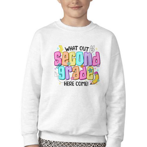 Watch Out Second Grade Here I Come 2nd Grade Back To School Youth Crewneck Sweatshirt - Savourry