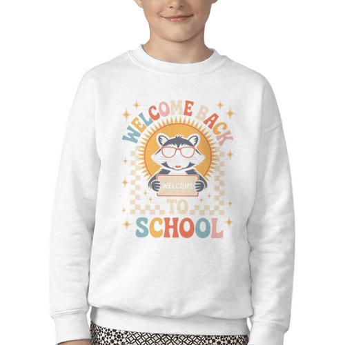 Welcome Back To School Raccoon First Day Of School Checkered Premium Tri-Blend Youth Crewneck Sweatshirt - Savourry
